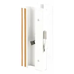 This recessed handle is designed for sliding doors, providing a flush-mount locking solution. It measures 7 5/16 inches in height and 7/8 inches in width. Suitable for residential or light commercial applications where a low-profile appearance is desired.