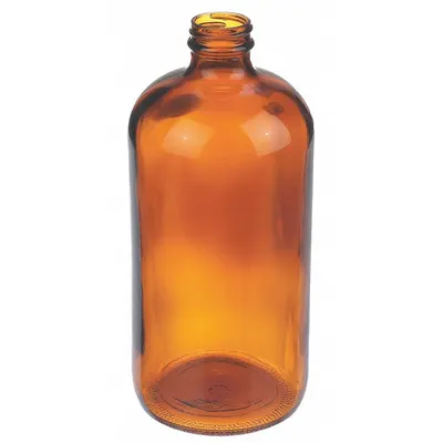 WHEATON Bottle: 1 L, Amber, 33-400 mm, No Closure, No Closure - Amber Narrow Mouth Round Glass Lab Bottles