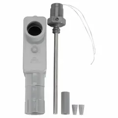 Remote immersion temperature sensor with plastic conduit-box housing, no display. Measures single-point fluid temperature in pipes or tanks for building automation systems. Hardwired connection, includes well adaptor. Accuracy ±0.34°F over -50°F to 250°F range.