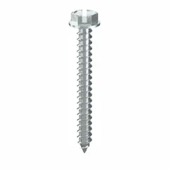 Steel, zinc-plated, slotted hex washer sheet metal screws. #8 size, 1-1/2 in length, 1/4 in drive size. 250-piece pack. Used for fastening sheet metal in applications such as HVAC ductwork, metal roofing, and general fabrication.