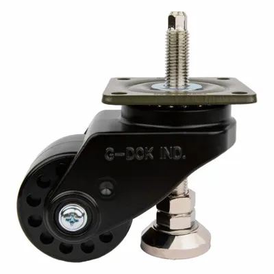 FOOT MASTER Plate Caster: Nylon Tread, 75 mm Wheel Dia, 110 mm Mounting Ht - High-Adjustability Extended-Stem Leveling Plate Casters