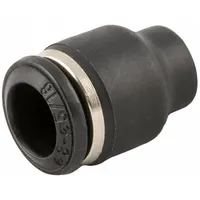 This push-to-connect cap is made of nylon and designed for 12 mm OD tubing. It has an overall length of 1 3/32 in and is used to seal the end of pneumatic tubing in push-to-connect systems, preventing leaks and contamination