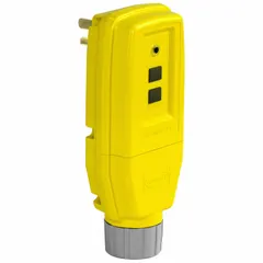 This plug-in GFCI plug provides ground-fault protection for electrical equipment. It features a manual reset function and a NEMA 5-15R receptacle configuration. Rated 125V AC and 15 A, the device is housed in a yellow enclosure. Suitable for use in industrial and commercial settings where grounded safety is required.