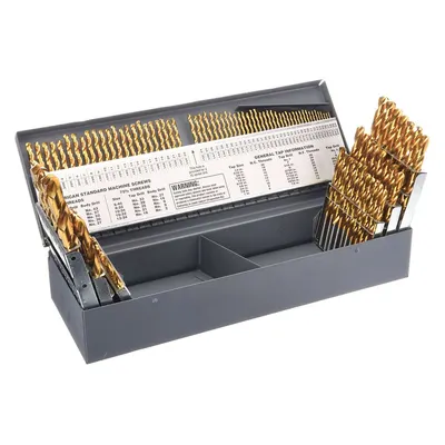 CHICAGO-LATROBE Jobber Length Drill Bit Set: 115 Pc, 1/16" to 1/2" by 64ths, #60 to #1 - NAS-Spec High-Speed Steel Jobber-Length Drill Bit Sets for Aerospace