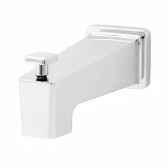 Metal bathtub spout with pull-up diverter for switching between tub fill and shower. Slip-fit connection for 1/2-inch supply. Polished chrome finish. 5-3/4-inch spout reach.