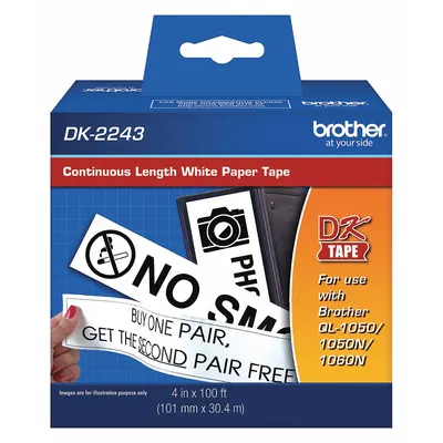 BROTHER Continuous Label Stock: 4 in x 100 ft, Paper, White (Matte) - Brother Direct Thermal Continuous Label Rolls