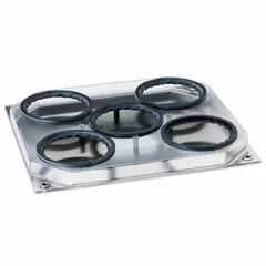 This stainless steel Erlenmeyer attachment holds up to five 250 mL Erlenmeyer flasks. It is compatible with HEIDOLPH Unimax 1010 and Promax 1020 shakers. Overall length is 7 inches.