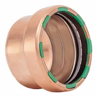 This press-fit cap is used to terminate the end of 2 1/2 in CTS copper or bronze tubing in plumbing systems. It features a seal window for visual confirmation of proper installation. Suitable for potable water, hydronic heating, and other industrial piping applications
