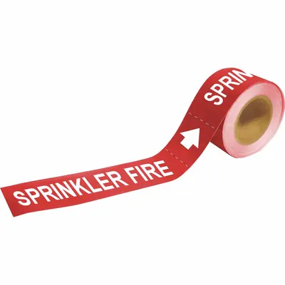 BRADY Pipe Marker: Sprinkler Fire, Red, Red, Fits 1 1/2 to 2 in Pipe O.D., 25 Pipe Markers - Sprinkler Fire Adhesive Pipe Markers on a Roll