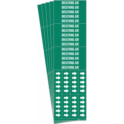 BRADY Pipe Marker: Breathing Air, Green, White, Fits 3/4 in and Smaller Pipe O.D. - Breathing Air Adhesive Pipe Markers