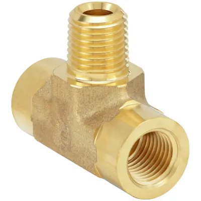 PARKER Metal Pipe Tee: Tee, CA377 Brass, 3/8 in x 3/8 in x 3/8 in - Threaded Extreme-Pressure Hydraulic Pipe Fittings