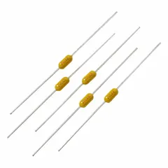 Miniature electronic fuse with solder-in axial lead body and time-delay characteristic. Rated 7 A for overcurrent protection in electronic circuits. Suitable for through-hole mounting in power supplies, industrial controls, and consumer electronics.