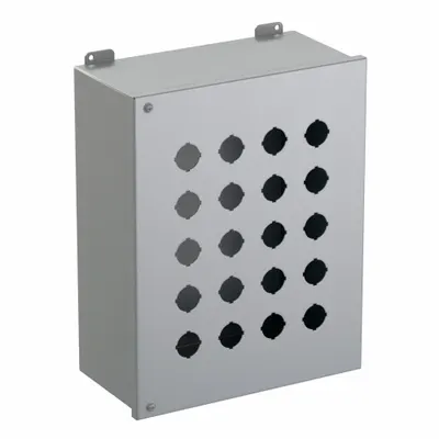 HAMMOND Push Button Enclosure: 30mm, 20 Holes, Carbon Steel - Enclosures for 30mm Operators