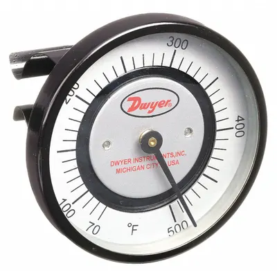 Dwyer Clip Pipe Mount Dial Thermometer: 70°F to 500°F, +/- 2% Accuracy - Clip-On Pipe Surface Temperature Dial Thermometers