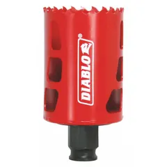 Bi-metal hole saw for cutting wood, metal, and plastic. 1-7/8 in diameter with 4 teeth per inch and 2-3/8 in maximum cutting depth. Uses Snap-Lock Plus arbor attachment (arbor sold separately). Suitable for electrical, plumbing, and HVAC installations.