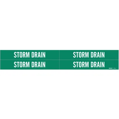 BRADY Pipe Marker: Storm Drain, Green, White, Fits 3/4 to 2 3/8 in Pipe O.D. - Storm Drain Adhesive Pipe Markers