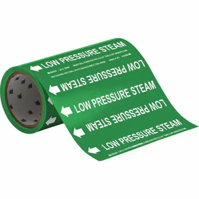 BRADY Pipe Marker: Low Pressure Steam, Green, White, Fits 2 in and Smaller Pipe O.D. - Low Pressure Steam Adhesive Pipe Markers on a Roll