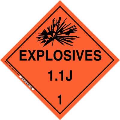 BRADY Container Placard: Explosives 1.1 J 1, 10 3/4 in x 10 3/4 in, 10 3/4 in Label Ht - Class 1: Explosives
