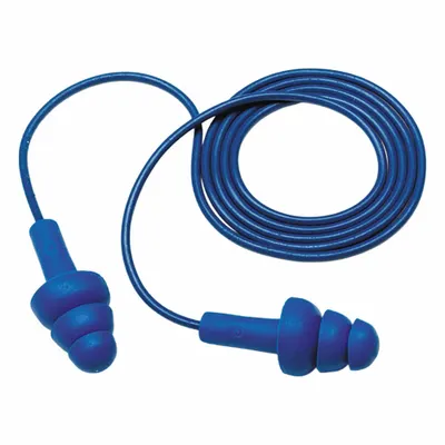 3M Ear Plugs: Flanged, 25 dB NRR, Metal-Detectable, Corded, Reusable, Push-In - Flanged-Shaped Earplugs