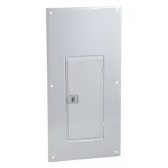 Type 1 non-vented load center cover with door for flush mounting on QO124M125P enclosure. Accommodates 30 spaces, rated 200 A. Provides finished appearance and access to circuit breakers in residential or commercial electrical panels.