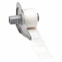 White matte-finish cryogenic thermal transfer precut label roll. Label width and height are 29/32 in, roll length 29/32 in. Compatible with M710 printer series. Used for identification in extreme cold environments such as refrigeration, LNG, and cryogenic storage.