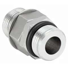 This 316 stainless steel straight union connects two male-threaded pipes in high-pressure hydraulic or pneumatic systems. Rated for 6,000 psi, it is suited for extreme-pressure applications in industrial fluid power and process instrumentation.