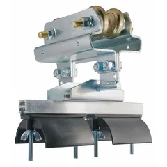 This steel intermediate trolley supports flat festoon cables on I-beam tracks in overhead material handling systems. It includes four steel ball bearing wheels and fits I-beam size S6 x 12.5 with an overall length of 5.5 in. The flat type accommodates beam flanges from 1.25 in to 3.5 in.