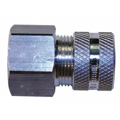 Straight metallic cable grip with 3/4 in MNPT box connection, accommodating cord diameters from 0.50 in to 0.63 in. Aluminum body with silver finish, female NPT threads, and brown color-coded grommet. Rated for Class I, Division 2 hazardous locations, suitable for terminating and sealing liquid-tight flexible metal conduit at enclosures in industrial environments.