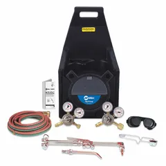 Portable outfit for brazing, cutting, and welding with acetylene service. Includes a regulator with CGA 200 fuel connection. Suitable for on-site metal joining, cutting, and brazing tasks in maintenance, fabrication, and repair applications.