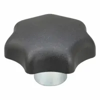 This 7-arm knob features a 63 mm diameter plastic body with a steel thread insert. The 5/8"-11 thread size and 22 mm thread length provide secure mounting. It is used for manual adjustment, clamping, and positioning on industrial machinery, jigs, and fixtures