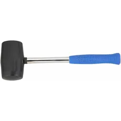 This plastic mallet has a 12 oz round head with 2 in diameter and 3 1/2 in head length, mounted on a steel handle. Overall length is 12 in. Suitable for general striking tasks where surface marring is a concern, such as assembly, forming, and light demolition.