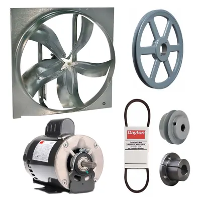Dayton Exhaust Fan with Drive Package: Belt Drive, 24 in Blade, 1/4 hp, 8,734 cfm - Belt-Drive Panel Exhaust Fans with Drive Package