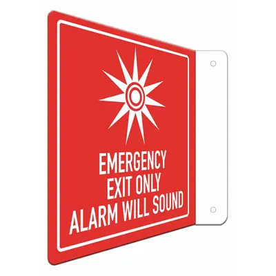 LYLE Aluminum Emergency Exit Sign: Aluminum, Mounting Holes Sign Mounting - L-Shape Projection Emergency Exit Only Alarm Will Sound Signs