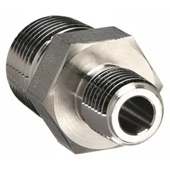 This straight pipe fitting is designed for extreme pressure instrumentation applications in hydraulic and pneumatic systems. Made from 316 stainless steel, it resists corrosion in demanding environments. The fitting has a 1/2 in x 1/4 in pipe size, a maximum operating pressure of 6600 psi, and a length of 1 45/64 in.