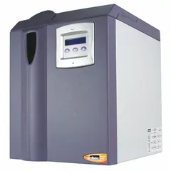 This hydrogen generator produces up to 250 mL/min of hydrogen with purity greater than 99% and water resistivity greater than 1M Ohms. It features a 1/8 in connection port diameter and is used to supply high-purity hydrogen on demand for gas chromatography, fuel cell testing, and other laboratory analytical instruments, replacing high-pressure cylinders.