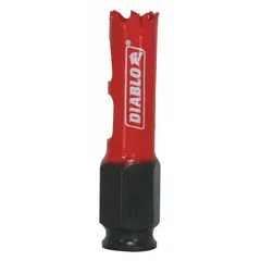 Bi-metal hole saw for cutting wood, metal, and plastic. Features 4 teeth per inch and a maximum cutting depth of 1-5/8 inches. Sold without arbor.