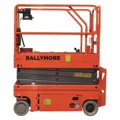 The BALLYMORE DSL-40 is a battery-powered drivable scissor lift with a 39 ft elevated platform height and a 90 in x 44 in platform. It includes a battery charger as standard. Suitable for overhead maintenance, construction, and warehousing tasks requiring elevated access.