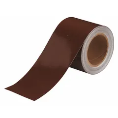 Brown solid color banding tape for pipe identification. Made of vinyl, 4 inches wide and 90 feet long (1,080 inches). Non-reflective. Used to mark pipe contents in industrial facilities for safety and compliance.
