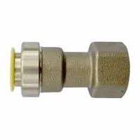This removable brass push-to-connect tube fitting connects 1/2 in OD tubing to 1/2 in female NPT threads. It enables tool-free installation for fluid systems in pneumatic, hydraulic, or water circuits