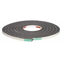 This solid rectangular foam rubber seal is designed for weatherproofing gaps around doors, windows, and building joints. It features a standard self-adhesive backing for quick installation and is made of black rubber foam. The flat shape and 10 ft length provide a straightforward solution to block drafts, dust, and moisture.