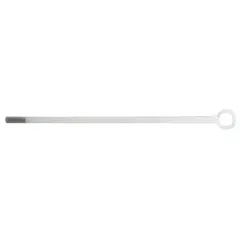 White polyethylene rod for retrieving magnetic stir bars from laboratory vessels. Overall length 12 in, diameter 9.5 mm, overall width 0.38 in. Non-magnetic handling prevents contamination or damage to glassware.
