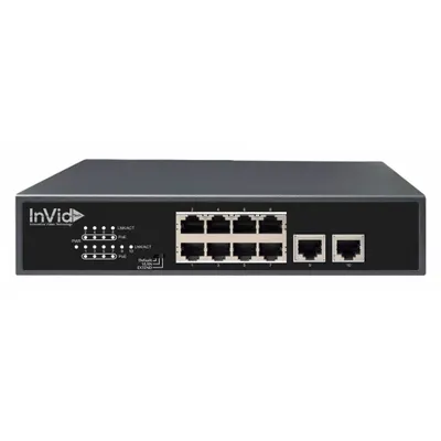 INVID TECH VIS-LRPOE8-2A PoE Switch, 8-Port, 48V DC, 100/240V AC, Wall Mount - Video Surveillance Power Over Ethernet Devices