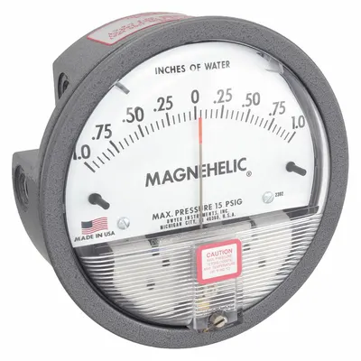 Dwyer Differential Pressure Gauge: Back/Single-Side, 1/8 in NPT Female, 2000 - Low Operating Pressure Differential Gauges