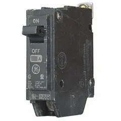 Single-pole bolt-on miniature circuit breaker rated 15 A at 120/240V AC with 10kA interrupting capacity. Provides overcurrent protection for branch circuits in load centers and panelboards. Suitable for residential and light commercial electrical distribution systems.