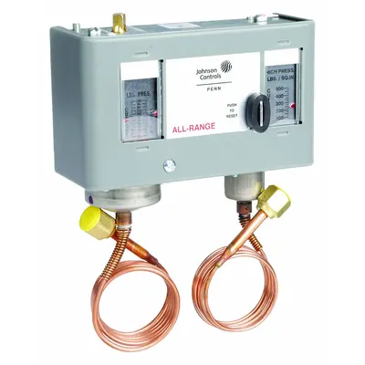 JOHNSON CONTROLS Dual Pressure Control: SPST, 20 in Hg to 100 psi Low Side, 100 psi to 500 psi High Side - Dual Pressure Controls