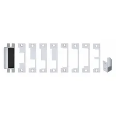 This electric strike accommodates both cylindrical and mortise locksets. It measures 1 1/4 in wide by 4 7/8 in high, with a bronze finish. Rated for heavy-duty use, it operates on 12/24V input. Suitable for commercial access control applications requiring remote door release.
