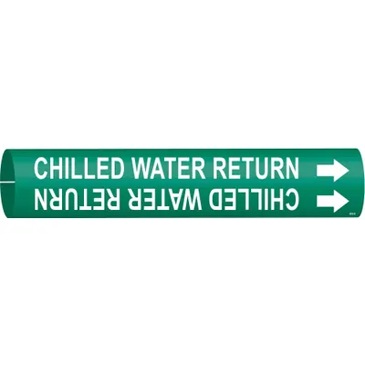 BRADY Pipe Marker: Chilled Water Return, Green, White, Fits 4 to 6 in Pipe O.D. - Chilled Water Return Snap-On Pipe Markers