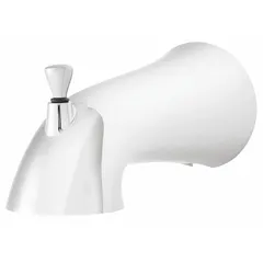 Metal bathtub spout with pull-up diverter for directing water between tub and shower. Chrome finish, 6-1/8 in spout reach, slip-fit connection. Suitable for residential or commercial bathing applications.