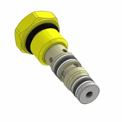 Steel two-way cartridge shuttle valve for hydraulic systems. Selects the higher of two input pressures. C04-2 cavity size, 1.28 in overall length. Suitable for load-sensing, brake circuits, and pilot control functions.