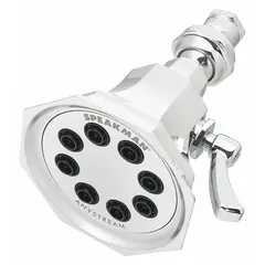 This fixed showerhead is constructed of brass and offers multiple spray patterns. It has a flow rate of 1.75 gpm, suitable for use in residential and commercial shower installations.